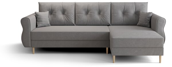 Ágyazható, kétoldalas L alakú kanapé SILVIANO 230x140 cm, szürke színű