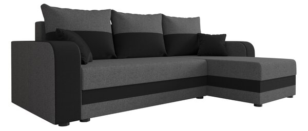 Ágyazható, kétoldalas L alakú kanapé VALERIO 238x140 cm, sötétszürke/antracit színű + 2 db díszpárna INGYEN