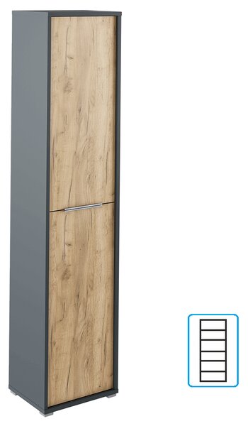 KONDELA Magas szekrény polcokkal, grafit/tölgyfa artisan, RIOMA NEW TYP 06