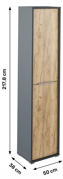 KONDELA Magas szekrény polcokkal, grafit/tölgyfa artisan, RIOMA NEW TYP 06