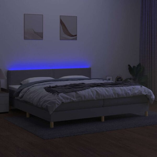 LED-es Rugós Ágy - Világosszürke - 200x200 cm