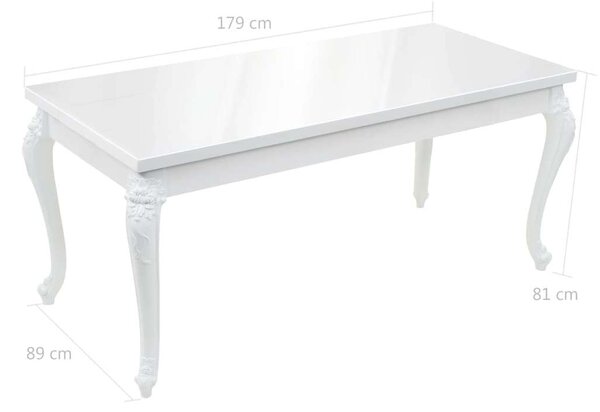 Elegáns Fehér Magasfényű Étkezőasztal - 179x89x81 cm