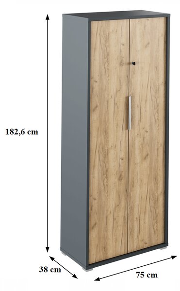 KONDELA Szekrény zárral, grafit/tölgyfa artisan, RIOMA NEW TYP 31