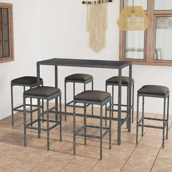 Polyrattan Kerti Bárszett - 7 részes - Szürke