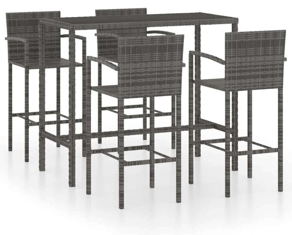 Polyrattan Kerti Bárszett - 5 részes - Szürke