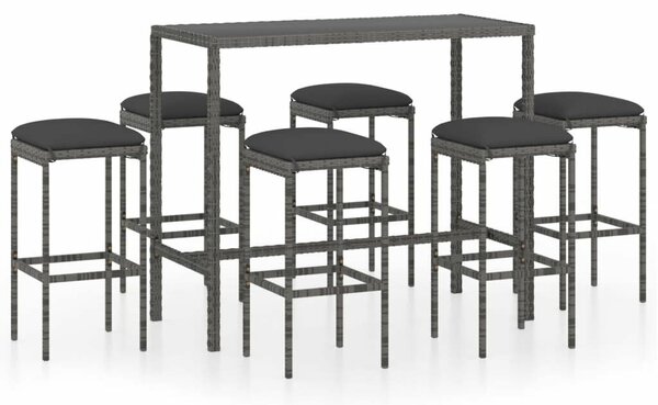 Polyrattan Kerti Bárszett - 7 részes - Szürke