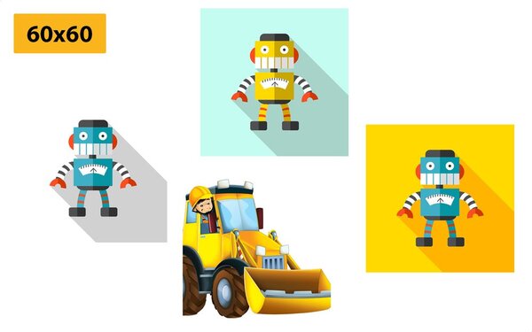 Képszett robotok sárga autóval