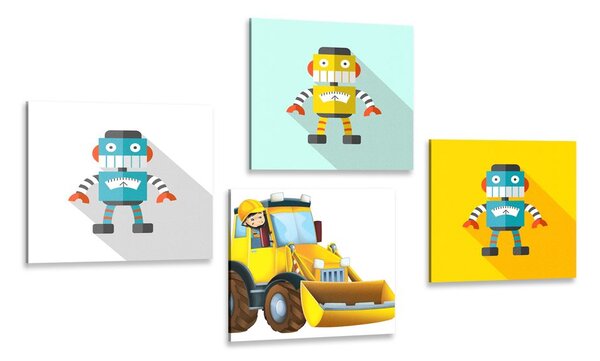 Képszett robotok sárga autóval