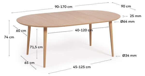 Natúr színű kerek bővíthető étkezőasztal tölgyfa dekorral ø 90 cm Oqui – Kave Home
