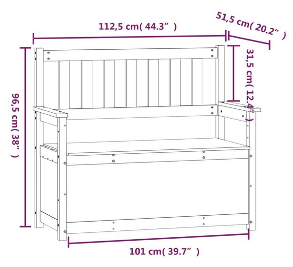 Fenyőfa Pad Tárolóval - 112,5x51,5x96,5 cm