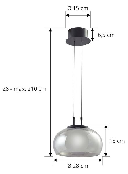 Lucande LED lógó világítás Dain, 1 izzó, füstszürke, üveg, Alu / szürke / cink, Nappali / Étkező, Üveg, Modern