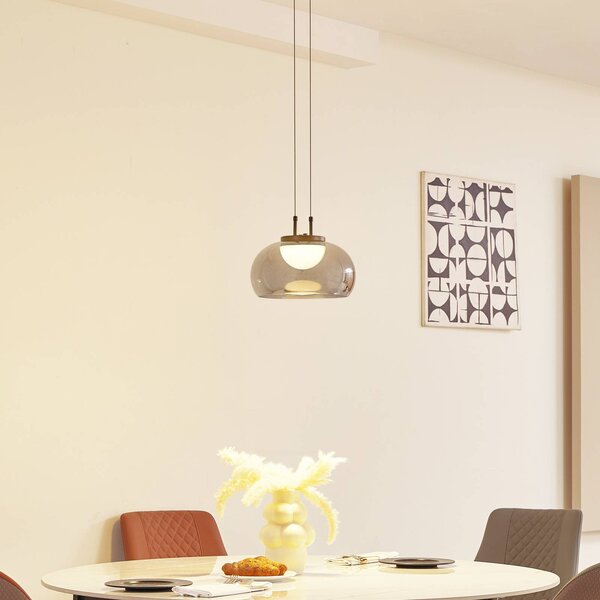 Lucande LED lógó világítás Dain, 1 izzó, füstszürke, üveg, Alu / szürke / cink, Nappali / Étkező, Üveg, Modern