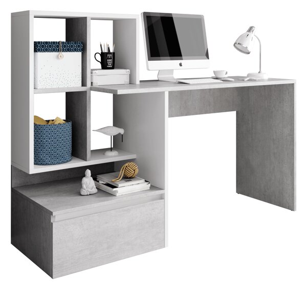 KONDELA PC asztal, beton/fehér matt, NEREO