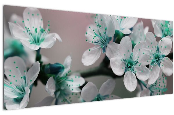 Virágos kép - türkiz (120x50 cm)