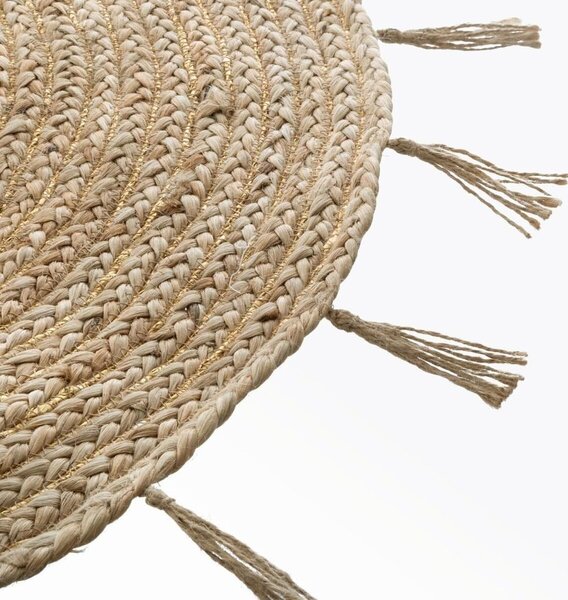 Kerek arany mintás juta szőnyeg, rojtokkal, 80 cm, natúr - HONOLULU