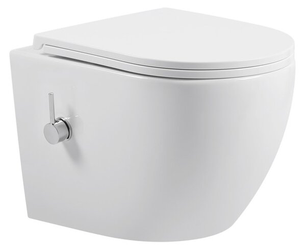 Erga Lily, fali WC-csésze bidé funkcióval + WC-ülőke, fényes fehér, ERG-V03-LILY-RIM-BID-WH