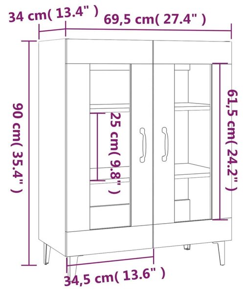 VidaXL Fehér Fa Tálalószekrény - Üvegajtó - 69,5x34x90 cm