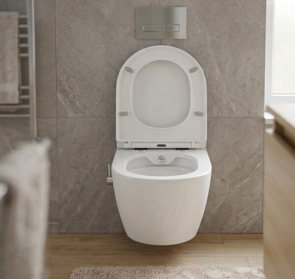 Erga Lily, fali WC-csésze bidé funkcióval + WC-ülőke, fényes fehér, ERG-V03-LILY-RIM-BID-WH