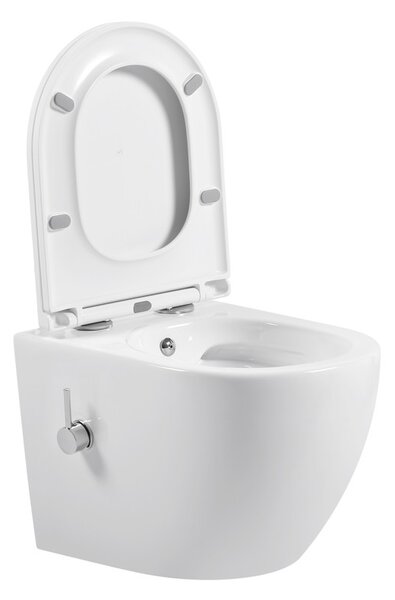Erga Lily, fali WC-csésze bidé funkcióval + WC-ülőke, fényes fehér, ERG-V03-LILY-RIM-BID-WH