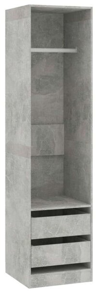 Betonszürke forgácslap ruhásszekrény fiókokkal 50 x 50 x 200 cm
