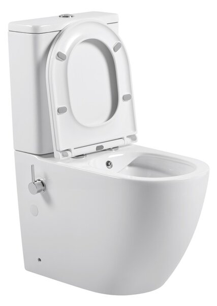 Erga Siena, kombinált WC-csésze 620x380x820 mm, perem nélküli + bidé funkció + WC-ülőke, fényes fehér, ERG-V03-SIENA-RIM-BID-WH