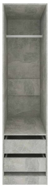 Betonszürke forgácslap ruhásszekrény fiókokkal 50 x 50 x 200 cm