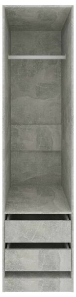 Betonszürke forgácslap ruhásszekrény fiókokkal 50 x 50 x 200 cm
