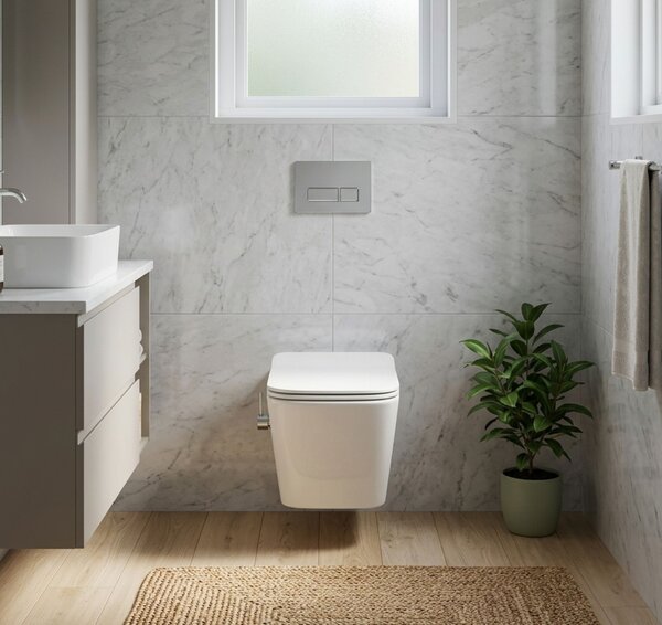 Erga Mery, fali WC-csésze bidé funkcióval, perem nélküli + WC-ülőke, fényes fehér, ERG-V03-MERY-RIM-BID-WH
