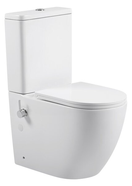 Erga Siena, kombinált WC-csésze 620x380x820 mm, perem nélküli + bidé funkció + WC-ülőke, fényes fehér, ERG-V03-SIENA-RIM-BID-WH