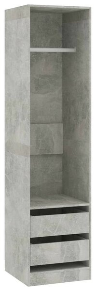 Betonszürke forgácslap ruhásszekrény fiókokkal 50 x 50 x 200 cm