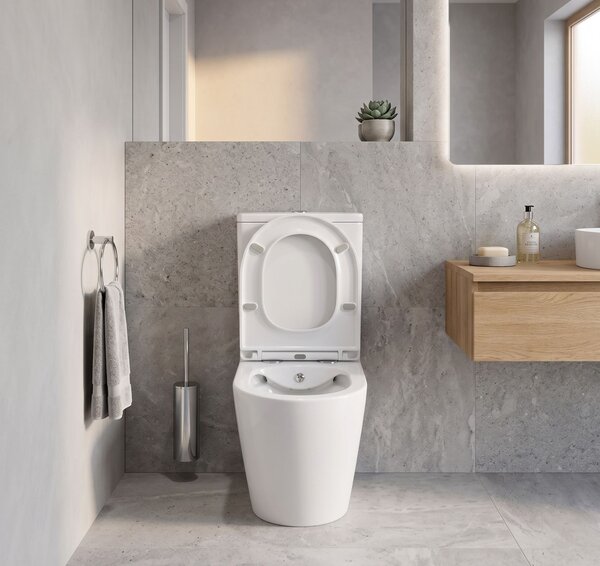 Erga Siena, kombinált WC-csésze 620x380x820 mm, perem nélküli + bidé funkció + WC-ülőke, fényes fehér, ERG-V03-SIENA-RIM-BID-WH