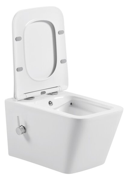 Erga Mery, fali WC-csésze bidé funkcióval, perem nélküli + WC-ülőke, fényes fehér, ERG-V03-MERY-RIM-BID-WH