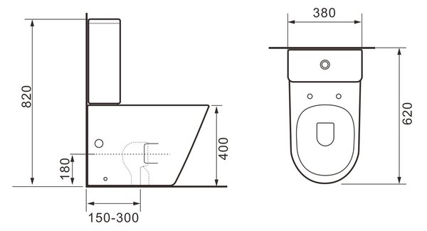 Erga Tina, kombinált WC-csésze 620x365x820 mm, Tornado 2.0 + WC-ülőke, fényes fehér, ERG-V03-TINA-TO2-WH