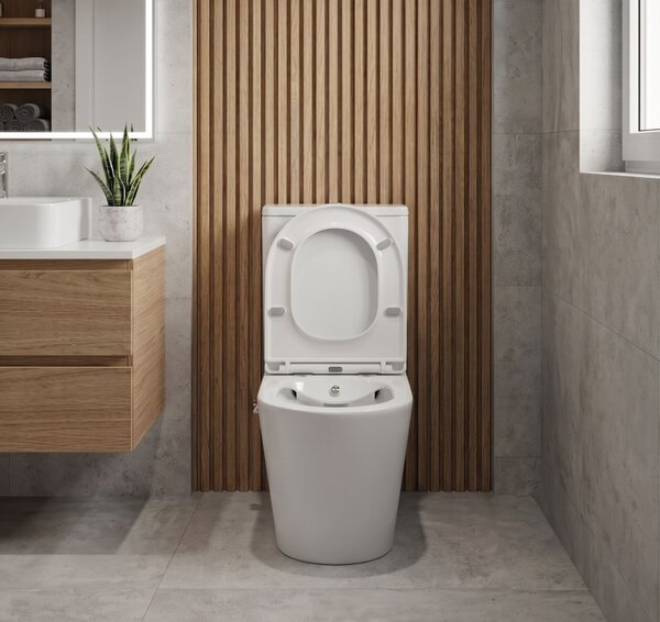 Erga Tina, kombinált WC-csésze 620x365x820 mm, perem nélküli + bidé funkció + WC-ülőke, fényes fehér, ERG-V03-TINA-TO2-BID-WH