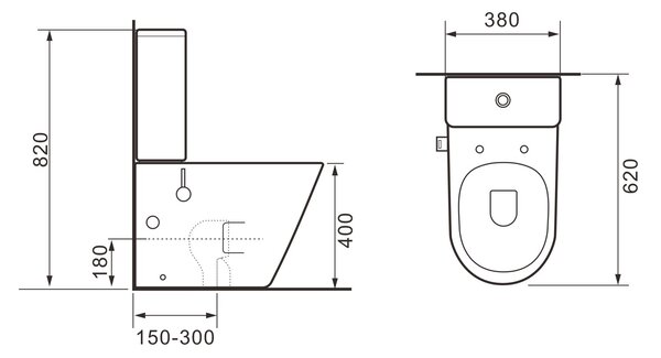 Erga Tina, kombinált WC-csésze 620x365x820 mm, perem nélküli + bidé funkció + WC-ülőke, fényes fehér, ERG-V03-TINA-TO2-BID-WH