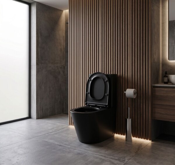 Erga Tina, kombinált WC-csésze 620x365x820 mm, Tornado 2.0 + WC-ülőke, matt fekete, ERG-V03-TINA-TO2-BK
