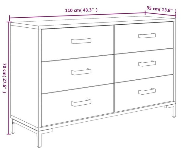 Rusztikus Fenyőfa Tálalószekrény - 6 Fiók - 110x35x70cm