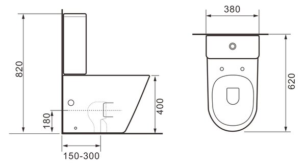 Erga Tina, kombinált WC-csésze 620x365x820 mm, Tornado 2.0 + WC-ülőke, matt fekete, ERG-V03-TINA-TO2-BK
