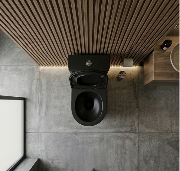 Erga Tina, kombinált WC-csésze 620x365x820 mm, Tornado 2.0 + WC-ülőke, matt fekete, ERG-V03-TINA-TO2-BK
