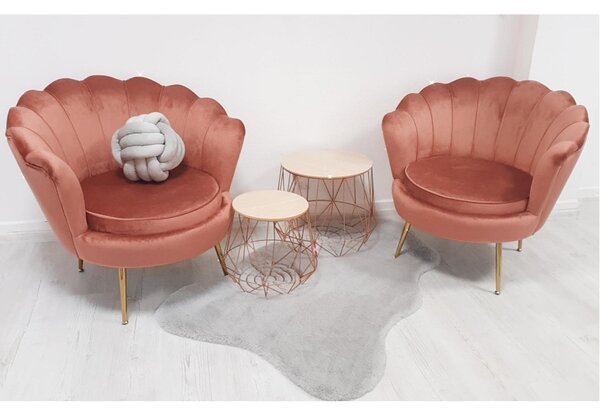 KONDELA Fotel Art-deco stílusban, rózsaszín Velvet anyag/gold króm-arany, NOBLIN