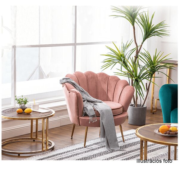 KONDELA Fotel Art-deco stílusban, rózsaszín Velvet anyag/gold króm-arany, NOBLIN