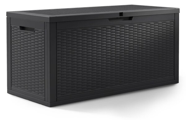 AKORD Furniture Factory 340L kerti tároló láda vízálló polipropilén fekete rattan mintázattal