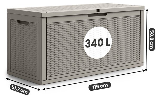 AKORD Kerti tároló láda 340 l polipropilén szürke vízálló rattan hatású UV szűrővel