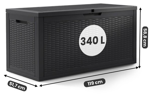 AKORD Furniture Factory 340L kerti tároló láda vízálló polipropilén fekete rattan mintázattal