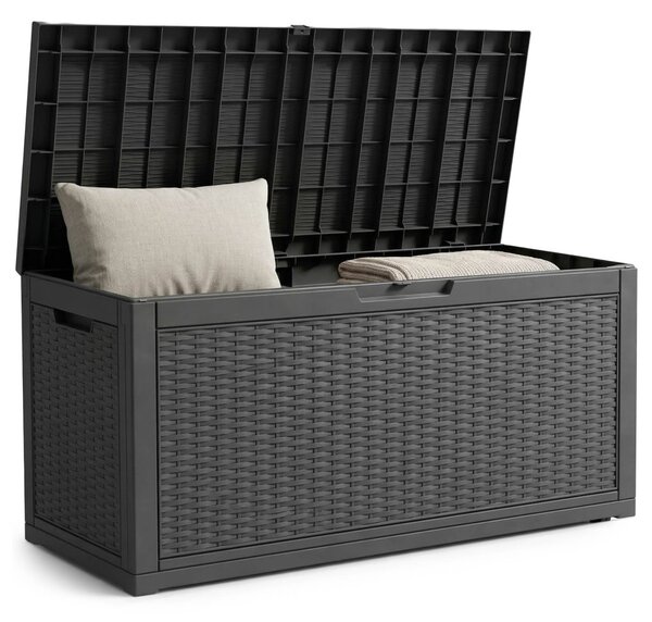 AKORD Furniture Factory 340L kerti tároló láda vízálló polipropilén fekete rattan mintázattal