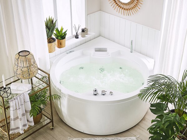Sarok hidromasszázs kád LED világítással MILANO Beépített Bluetooth Hangszóróval 181 x 150 cm Fehér