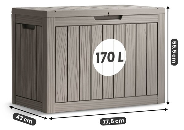 AKORD Furniture Factory Kerti Tároló Láda 170 literes Polipropylen Szürke Vízálló UV-szűrős