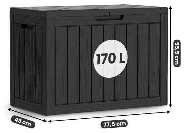 AKORD Furniture Factory Vízálló Kerti Tároló Láda 170 L Polipropylen Fekete UV Szűrővel