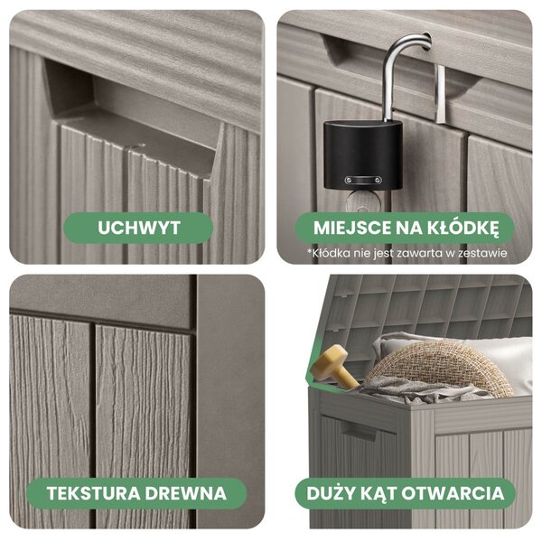 AKORD Furniture Factory Kerti Tároló Láda 170 literes Polipropylen Szürke Vízálló UV-szűrős