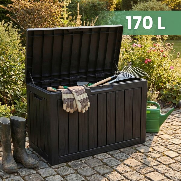 AKORD Furniture Factory Vízálló Kerti Tároló Láda 170 L Polipropylen Fekete UV Szűrővel